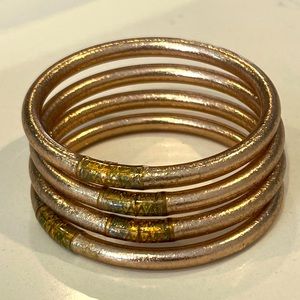 BuDhaGirl 4 CHAMPAGNE ALL WEATHER Budha BANGLES®AWB® SERENITY PRAYER bracelets